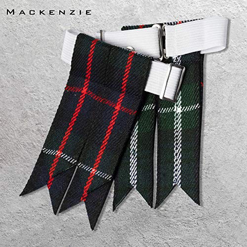 Kilt Flashes for Men with Heavy Buckle Adjusters, Plain & Tartan Kilt Sock Flashes. - color: Mackenzie 009flbu