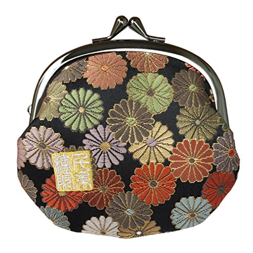 Nishijin brocade round clasp purse/coin purse with lining, size L. (Kurogikuranman) - color: Kurogikuranman