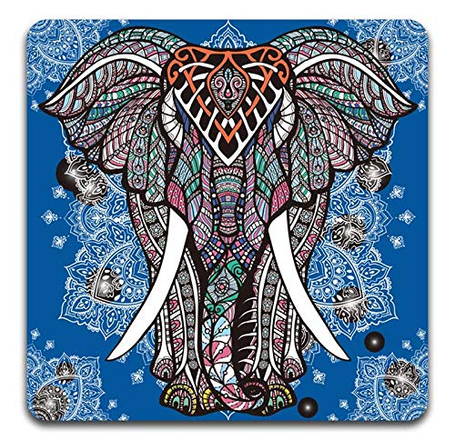 Watercolor Hand Drawn Elephant Square Coaster Set of 4 - color: Watercolor Hand Drawn Elephant