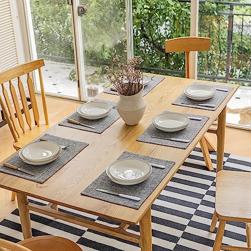 Demetex Grey Placemats Set of 4 Farmhouse Heat Resistant Linen Table Place Mats Washable Cloth Plate Mats for Party Picnic Buffet, Ash Grey - color: Ash Grey, size: Placemats set of 4