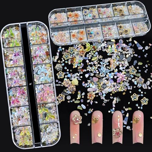 Colorful Flower Nail Charms Rhinestones for Women Nail Design - color: Colorful-10