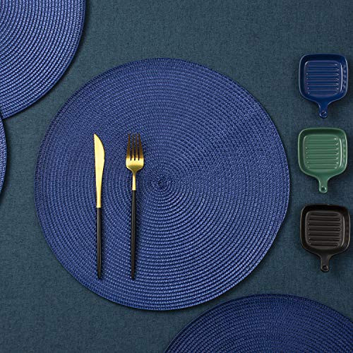 AHHFSMEI Round Placemats Set of 6 Heat Resistant Washable Non-Slip Woven Braided Table Mats for Dining Table Kitchen & Home Decor (Navy Blue) - color: Navy Blue, size: Set of 6