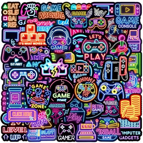 Neon Gamepad Stickers, 50 Pcs Cool Neon Game Sticker Packs for Kids Classroom Rewards, Waterproof Vinyl Stickers for Water Bottles Laptop Scrapbooking Skateboard Journaling Luggage (Gamepad) - color: Gamepad