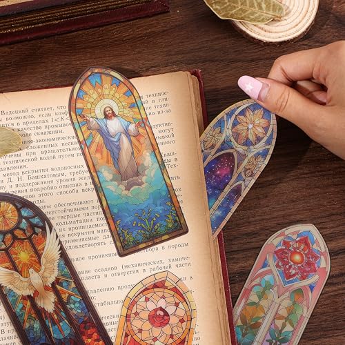 12 PCS Stained Glass Theme PET Bookmarks for Women, Lightweight Church Window Bookmark Set Artistic Book Mark for Girls, Readers, Teenage, Christmas New Year Gift Birthday Present for Book Lovers - style: 12Pcs Stained glass