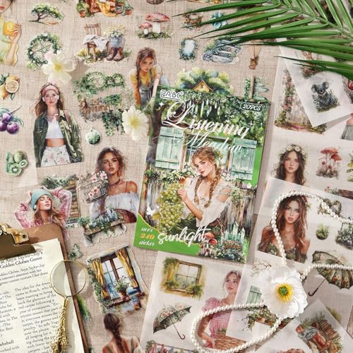 Grass Pillow Breeze Sticker Scrapbooking Supplies for Junk Journal, 20 Sheets PET Stickers - Vintage Journaling Stickers - color: Grass Pillow Breeze