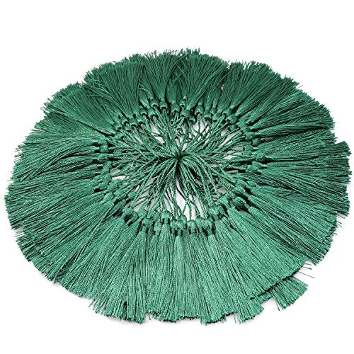 VAPKER 100 Pieces Green Silky Handmade Soft Tassels 13cm/5-Inch With 2-Inch Cord Loop for Jewelry Making, DIY Projects, Bookmarks - color: G:green