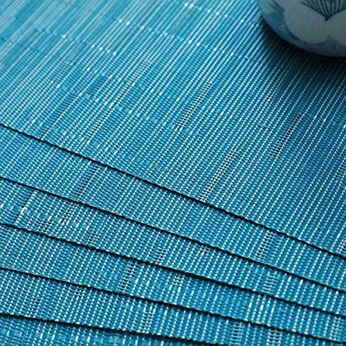 SHACOS Woven Vinyl Table Runner Indoor Outdoor 12x71 inch Kitchen Dining Table Runners Wipe Clean Washable PVC Table Runner, Teal Blue - color: Teal Blue, size: Table Runner 12 x 71 inch