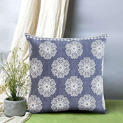 20x20 Inches Floral Cotton Throw Pillow Covers for Home Decor | Traditional Boho Cushion Covers for Throw Pillows | Perfect for Living Room Couch & Bedroom Decorations | Insignia Blue - color: Insignia Blue