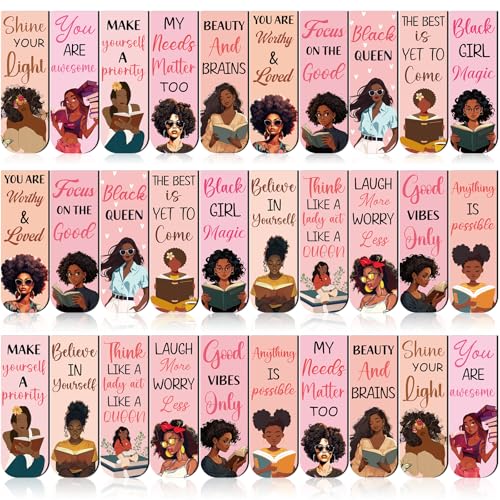 Black Girl Magnetic Bookmark - 12 PCs Inspirational Book Marks for Women Bulk Unique Aesthetic Page Markers Bookish Gifts Reading Lovers Readers Student Teacher Birthday School Accessories - style: Black Girl