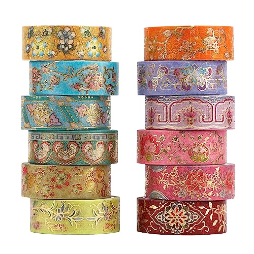 Lychii 12 Rolls Washi Tape Set, 5M/16.4Ft Long Vintage Masking Tape, 15mm - color: Vintage