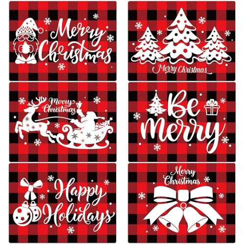 Christmas Placemats Set of 6 Red and Black Plastic Table Mat 17×13×0.04in - style: Christmas Red and Black Plaid