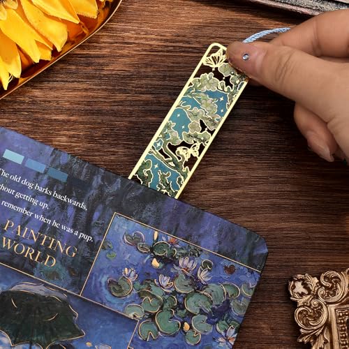 icceemee 8 Pieces of Gold Hollow Bookmarks with Tassels, Featuring Van Gogh and Monet Oil Painting Themes Perfect for Book Lovers, Writers, Readers, Children, Teenagers, Men, Women, and Adults - style: Oil Painting Theme Set of 8