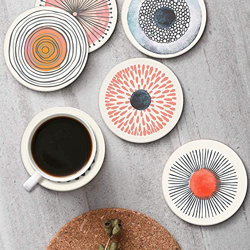 Britimes Coasters for Drinks, Set of 6, Ceramic Stone, Flower Circles - color: Doodle Flower