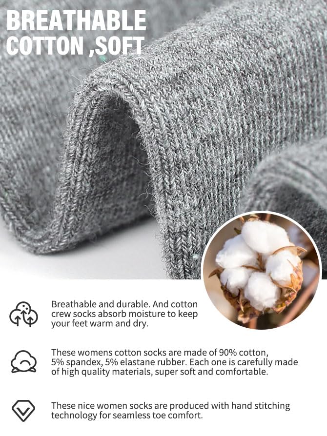 FGZ Women's Crew Socks 5 Pairs Soft Combed Cotton,Breathable Everyday Casual Socks for Women - color: 05-mix Color05, size: 9-11