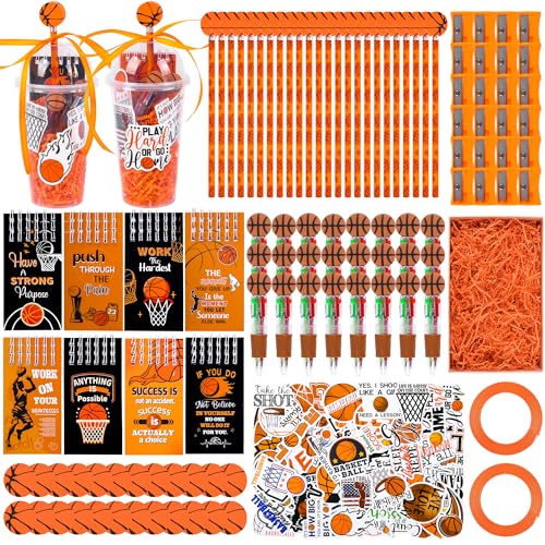 LiYiQ 24 Set 247 Pcs Basketball Party Supplies Return Gifts for Party, Student Stationery Gifts from Teacher Rewards Prizes, Pencil Erasers Notebooks Stickers for Basketball Classroom Birthday - style: Basketball