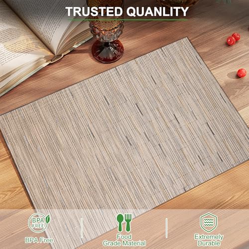 BETEAM Placemats Set of 4, Woven Vinyl Placemat for Dining Table Washable Wipeable Kitchen Place Mats Durable Indoor Outdoor Table Mats - color: Brown, size: 4 Pcs
