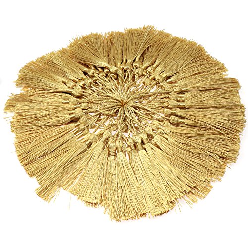 VAPKER 100 Pieces Light Gold 13cm/5-Inch Silky Handmade Soft Tassels Floss Bookmark Tassels with 2-Inch Cord Loop for Jewelry Making, DIY Projects, Bookmarks - color: A:light Gold
