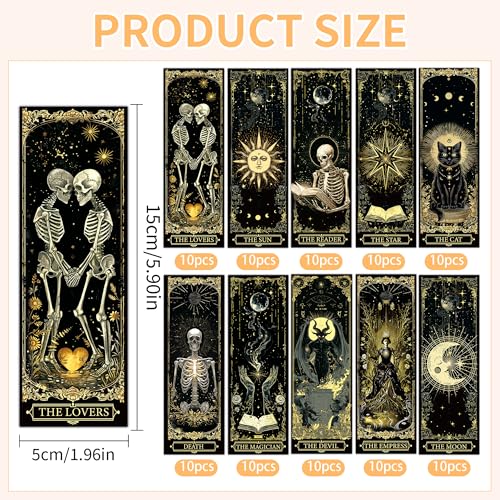 100 Pcs Gothic Tarot Bookmarks Bulk, Dark Academia Witchy Book Marks for Reading, Skeleton Paper Page Markers, Bookish Gifts for Reading Women Book Lovers Men, Dark Romance Merch - style: Gothic Tarot