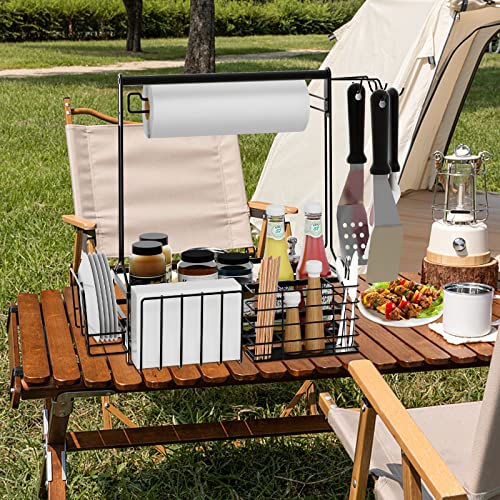 BBQ Caddy,Grill Caddy for Outdoor Grilling with Paper Towel Holder - color: Black