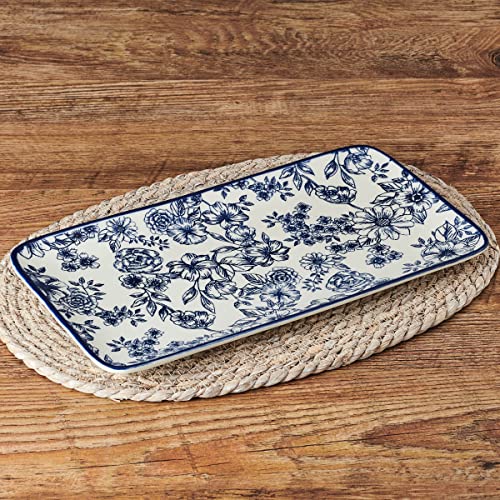 Pfaltzgraff Gabriela Blue Floral Rectangle Platter, 14.75 Inch - size: 14.75 Inch