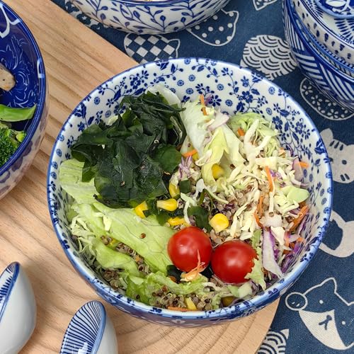 28Oz Ceramic Ramen Noodle Pho Bowl Set with Chopstick&Spoon&Gift box - size: 6in Floral Rhombic Pattern