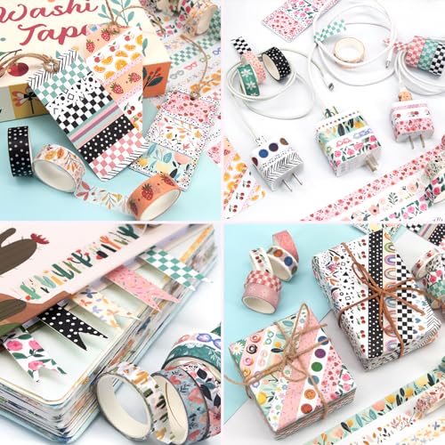 MOOKER 55 Rolls Holiday Washi Tape Set - Decorative Tape Seasonal Bohemian Colored Tape, Cute Washi Tapes for Journaling Supplies, Scrapbooking Supplies kit, Summer Scrapbook Supplies