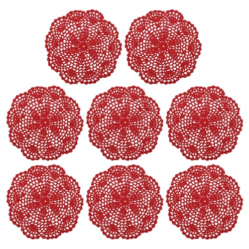 uxcell Crochet Doilies, 8Pcs 8" - Handmade Crochet Cotton Coaster, Round Lace Placemats with Floral Patterns for Wedding Party Decoration (Red) - color: Red