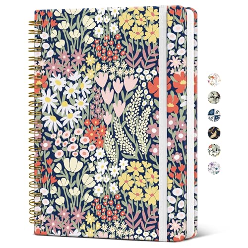 Taja Spiral Lined Journal for Women, Pretty Hardcover Journal Notebook, A5 - color: H-Petite Blooms