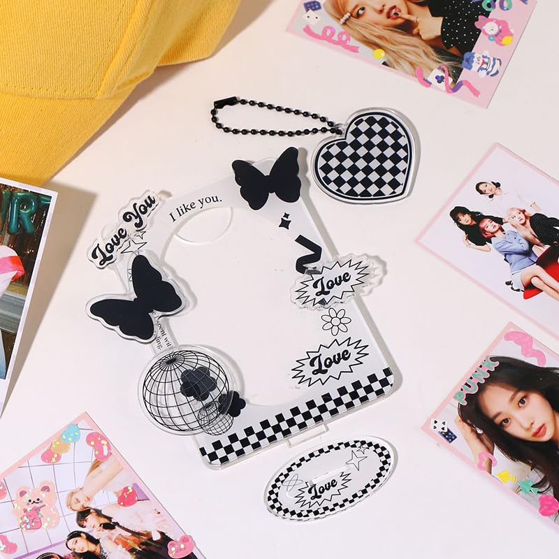 Kpop Photocard Holder Stand 3 Inch Acrylic Butterfly Picture Frame Kpop Card Display Stand Photo Card Decor Y2K Keychain Set K-Pop Gifts Teen Girl K-Pop Stuff Desk Accessories