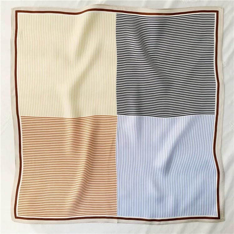 ANDANTINO 100% Mulberry Silk Scarf -21” Square Neckerchief with Gift Packed - color: Contrast Color Stripes