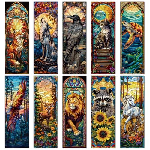 Stained Glass Animal Transparent Bookmark - Wxiben 10 Pcs Fantasy Animals Transparent PVC Bookmark Cat Turtle Book Mark Page Clips Gifts for Women Men Book Lovers Bookish Readers Accessories - style: Stained Glass Animal