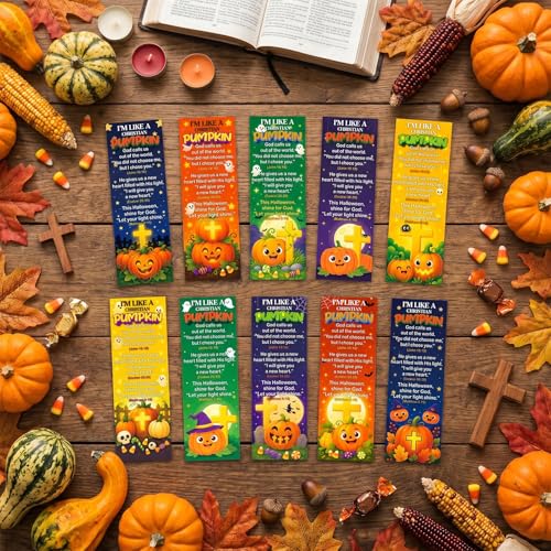 Halloween Pumpkin Scripture Bookmarks Gifts - Cosmisun 200 Pcs Fall Christian Bookmark Paper Bible Verse Religious Page Book Marks for Women Men Thanksgiving Office Book Lovers Church Party Favors - color: Halloween Pumpkin