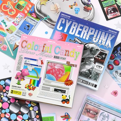 2 in 1 Sticker Book, Cyberpunk Retro Futuristic - color: Retro-futuristic 2in1