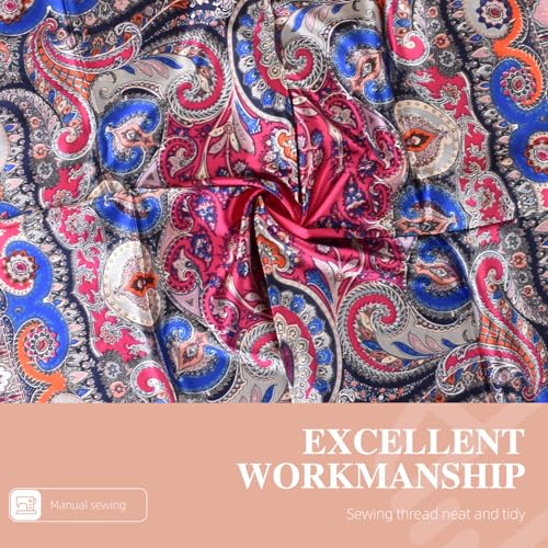 35 Inches Silk Head Scarf-Satin Hair Scarves Silk Bandana Scarf Headscarf for Women's Fashion Scarves - color: Cashews With Buddha-pink