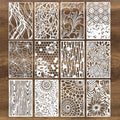 12Pcs Mixed Stencils for Painting, Art Stencils for Crafts Reusable, Wood Grains Flower Texture Templates Spider Web Layering Spray Paint Stencils Kit on Wall Canvas Cake Card DIY (11×7'') - size: 1.0