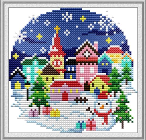 CROSSDECOR Cross Stitch Kits for Adults,Stamped Cross Stitch Kits,DIY Needlepoint Kits for Beginners Counted Embroidery Craft Supplies for Home Décor,Winter Village 6.5×6.4in - color: Winter Village 6.5×6.4in