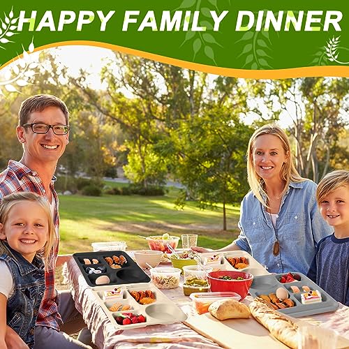 Pinkunn 12 Pcs 14'' Large Divided Plates Unbreakable Wheat Straw Lunch Trays 6 Compartments Cafeteria Trays Microwave Dishwasher Safe Food Separator Plates (Black, Dark Gray, Beige) - color: Black, Dark Gray, Beige