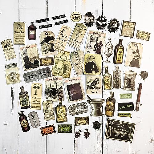 Prstincol 106 Pcs Potion Labels Stickers, Apothecary Sticker Dark Aesthetic Wine Bottle Sticker for Scrapbooking, Wicca Stickers for Junk Journal Bullet Journals DIY Crafts - style: Apothecary Potion Label 100 Pcs