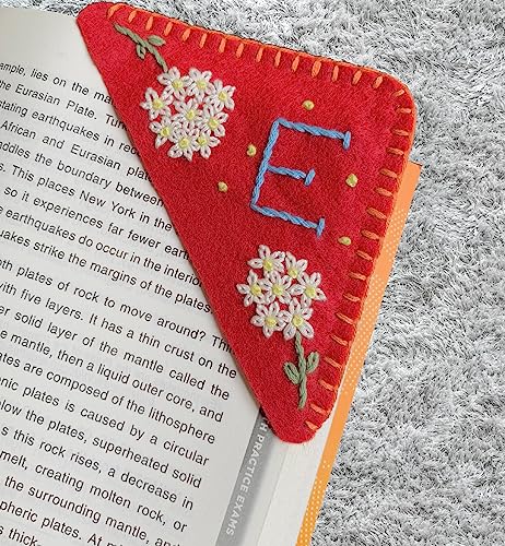 Personalized Hand Embroidered Corner Bookmark, Cute Flower Book Mark, Hand Stitch Gift for Women Book Lovers by HNQCPCVU (E, RED) - color: Red, size: E