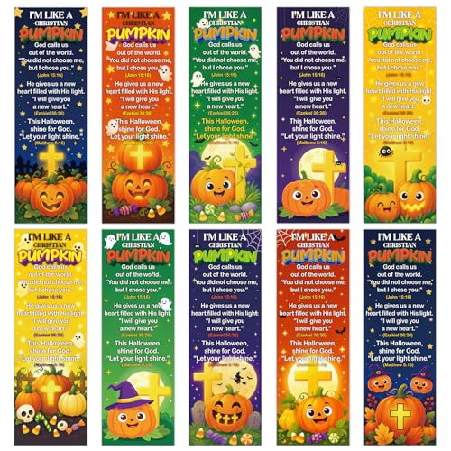 Halloween Pumpkin Scripture Bookmarks Gifts - Cosmisun 200 Pcs Fall Christian Bookmark Paper Bible Verse Religious Page Book Marks for Women Men Thanksgiving Office Book Lovers Church Party Favors - color: Halloween Pumpkin