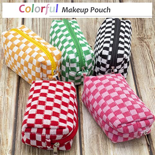 PAZIMIIK Checkered Makeup Bag for Purse, Small Travel Cosmetic Pouch,Red - color: Red