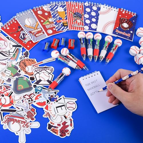 LiYiQ 24 Set 247 Pcs Baseball Party Supplies Return Gifts for Party, Student Stationery Gifts from Teacher Rewards Prizes, Pencil Erasers Notebooks Stickers for Baseball Classroom Birthday - style: Baseball