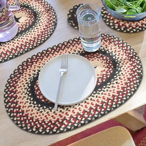 Homespice Gloucester Jute Braided Placemats, Oval 13x19 Set of 4 - color: Primitive Star Gloucester