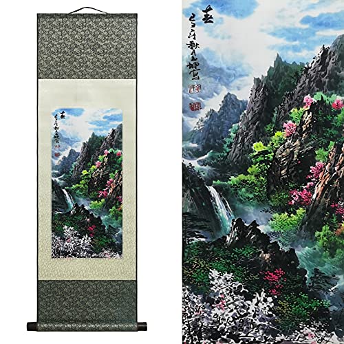 AtfArt Silk Scroll Painting, Asian Wall Art, Spring Landscape, 36.2x12in - color: F1(Spring)