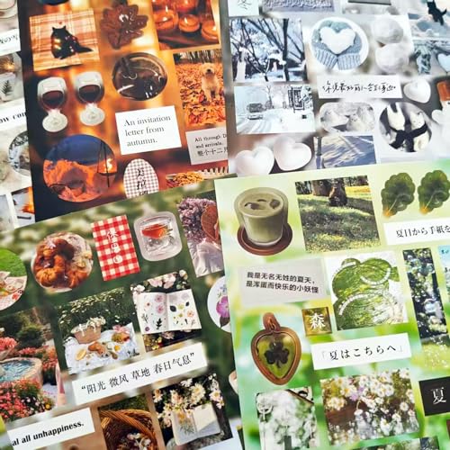 Japanese Stickers Book Set,500+ Vintage Kawaii Stickers,20 Sheets Four Seasons Theme for Scrapbook Supplies, Junk Journal, Journaling, Planner, Notebook (Moonlit) - color: Moonlit