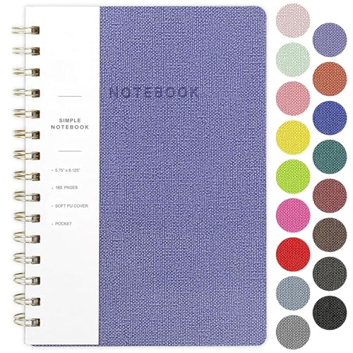Spiral Notebook-6.10" x 8.19" College Ruled Journal with Inner Pockets and 160 Pages,PU Leather Cover Business Journal, Twin-Wire Binding Notebook Perfect for Office & Home School Supplies - color: 005-Violet-1pack, size: A5-160 pages