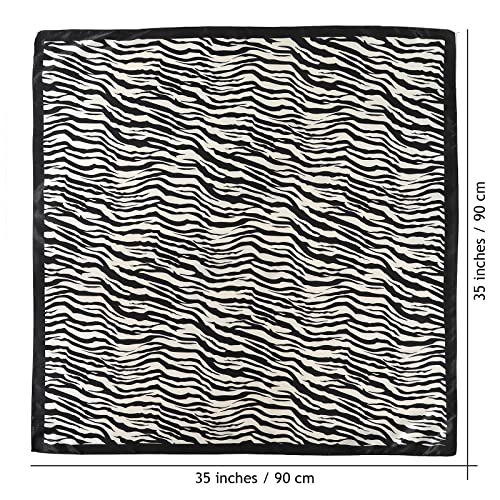 AWAYTR 2-Pack 35" Silk-Like Satin Head Scarves for Women, Square Bandanas - color: Zebra Stripes (White + Brown)
