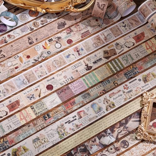 34 Rolls Vintage Washi Tape Set,Letter Map Stamp Stripe Literature Art Writable Aesthetic Washy Decorative Tapes for Scrapbooking, Junk Journal Supplies, Bullet Journaling 5-50mm Wide (3m Long)/Roll - style: Manuscript Style 2
