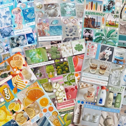 Korean Sticker Book Set,500+ Japanese Summer Themed Stickers Book for Journaling Supplies,Kawaii Sticker for Scrapbooking,Junk Journal,Notebook,Planner,Calendar(Summer Relaxation) - color: Happies