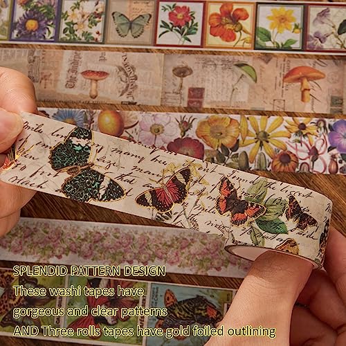 42 Rolls Vintage Washi Tape Set, Floral Letter Butterfly Mushroom Botanical Flower Writable Decorative Tapes for Scrapbooking , Junk Journal Supplies, Bullet Journaling 5-75mm Wide 9.84ft long/Roll - style: Natural Plus